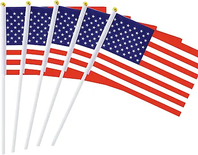 25 Pack Hand Held Small Mini Flag USA US Flag American Flag Stick Flag Round Top • $11.52