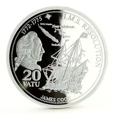 Vanuatu 20 Vatu HMS Resolution James Cook Ship Clipper Silver Coin 2009 • $109.42