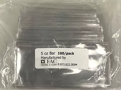 5 Oz Silver Bar Protection Sleeves 100 High Quality Vinyl Bags By Frame-A-Coin  • $21.89