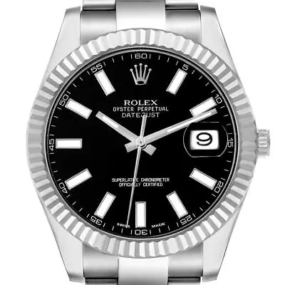 Rolex Datejust II 41mm Steel White Gold Black Dial Mens Watch 116334 • $10650