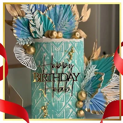Personalised Happy Birthday Name Cake Charm Topper Mirror Acrylic Cake Topper UK • £9.59