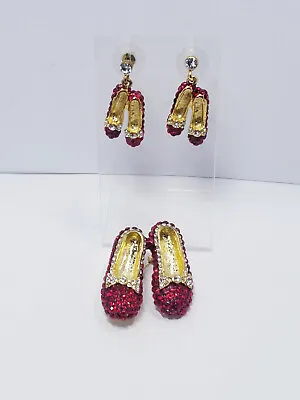 £23.02 • Buy Wizard Of Oz Dorothy S Ruby Rhinestone Slipper Brooch & Dangle Earrings Set