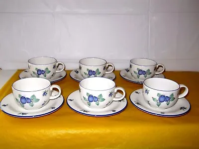 £28 • Buy 6 ROYAL DOULTON BLUEBERRY CUPS&SAUCERS,CUP Dia 3.5 , Tall 2.5 , Used In VGC