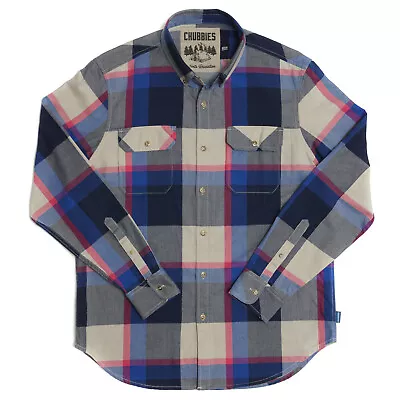 CHUBBIES Flannel Shirt Mens Size Medium Button Down Blue Gray Pink Plaid • $25.95