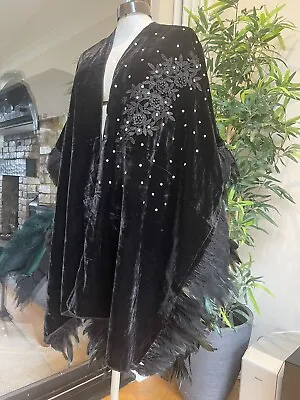 Women Designer  Vintage Velvet Cape/shawl/poncho With Motif  Stones Feathers • £30.85