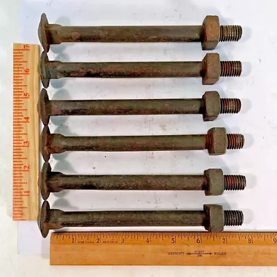 6 Vintage Nos Round Head Carriage Bolts & Square Nuts 5/8  Dia X 7 1/2  Length • $28.47
