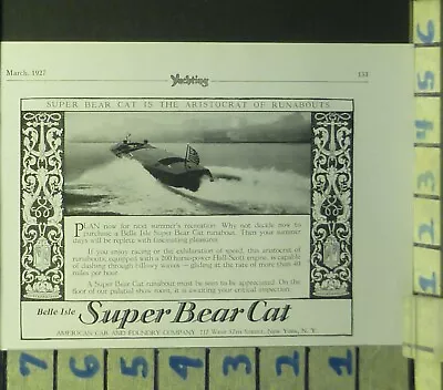 1927 Belle Isle Bear Cat Runabout Boat Nautical Speed Watercraft   Bd20 • $28.95