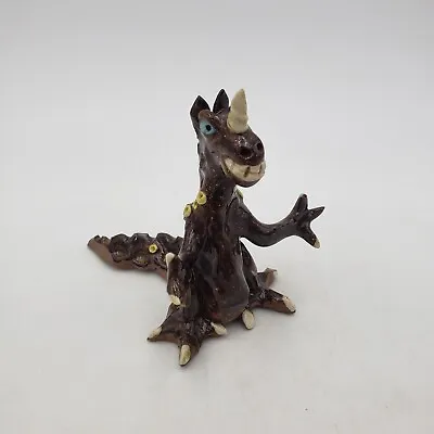 Vintage Studio Art Pottery Horned Spotted Dragon Figurine Signed Base • $15.30