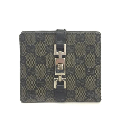 $1 • Buy GUCCI Jackie GG Logo Canvas Leather Bifold Wallet /1J0072