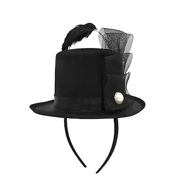 Black Mini Top Hat Fascinator Victorian  • $7.99