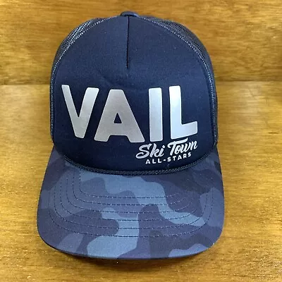 Vail Ski Town All Stars Resort Hat Cap Truckers Blue Camo With Silver Logo H46 • $18.78