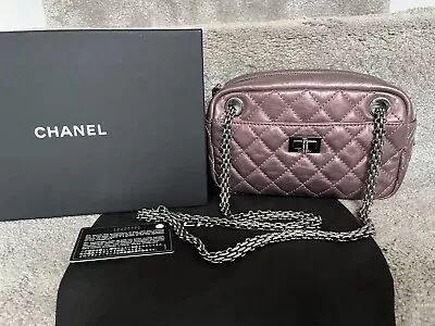 Chanel Reissue 2.55 Camera Bag In Purple Pink Metallic Quilted Leather • £1590