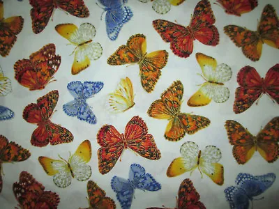 Butterfly Monarch Metallic Gold Thread Cream Butterflies Cotton Fabric BTHY  • $6.75