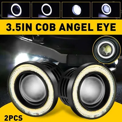 Universal 3.5  Inch White LED Projector Fog Light W/ Angel Eyes Halo Ring New • $20.99