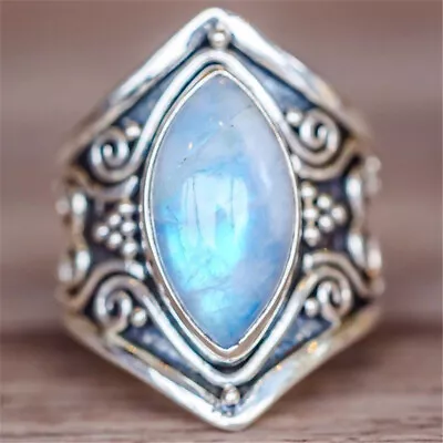 Antique Simple Silver Atmosphere White Crystal Moonstone Jewelry Ring Size 8 • $0.90