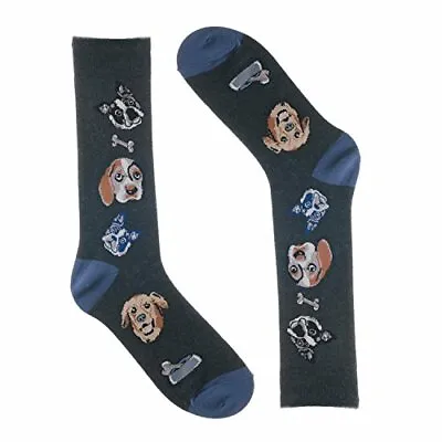 Novelty Fun Dress Socks For Men -Size 8-13 (1 Pair) (Grey Dog And Bone) • $12.95