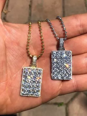 $79.18 • Buy Solid 925 Silver Gold Plated Men's Dog Tag Pendant ICY 6ct CZ Hip Hop Iced