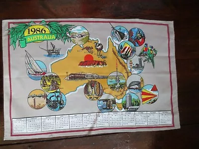 £3.99 • Buy Tea Towel Australia 1986 Calendar Australian Map Kitsch Vintage COTTON UNUSED