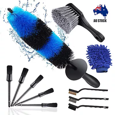 Car Wheel Tire Brushes Set Clean Detailing Kit Wheel Rim Cleaning Wash Mitt AUS • $29.95