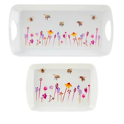 Set Of 2 Bees & Flowers Serving Tray Platter Melamine Watercolour Floral Print • £8.75