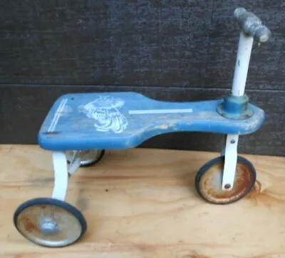 Vtg Child's Blue Wooden Scooter Chicken Design MC Modern Retro Toy Art • $24.95