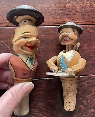 LOT: VINTAGE CARVED ANRI MECHANICAL BOTTLE STOPPERS: Peek-a-boo & Man W/glasses • $29.99