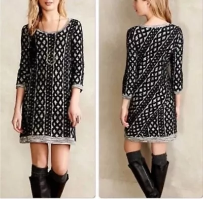 Moth Anthropologie Stitched Textured Black White Long Sleeve Sweater Dress L • $24.99