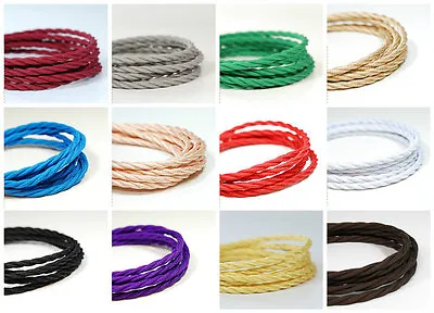 Twisted Italian Coloured Braided Lighting 3 Core Fabric Cable Flex Cord Vintage • £2.99