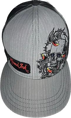 Miami Ink Hat Embroidered Skull Tattoo Stretch Flexfit One Size Fits Most Black • $8.99