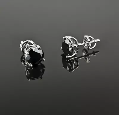 Mens Ladies 0.75ct. Black Lab Diamond 18K W Gold Filled Screw Back Stud Earrings • $35