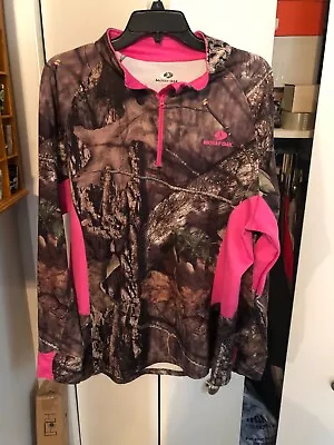 Mossy Oak Shirt Womens 2XL Camo Pink Long Sleeve Zip Outdoors Athletic • $9