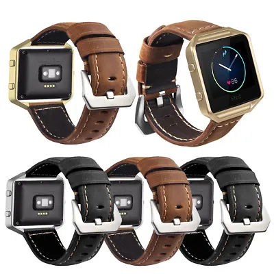 Genuine Leather Watch Band Wrist Strap Bracelet+ Metal Frame For Fitbit Blaze • $27.24