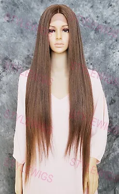 Brown/Blonde/Auburn Extra Long Heat Safe Lace Front Human Hair Blend Wig EVEB • $92.85