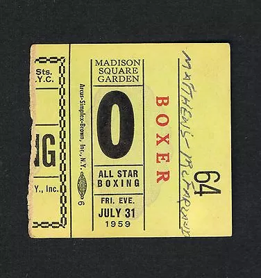 1959 MSG Boxing Ticket Tom McNeeley Matthews Warner Wallitsch Soni Batey Byrd • $65