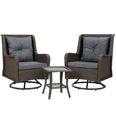 $442.17 • Buy Gardeon Outdoor Furniture Lounge Setting 3Pcs Wicker Swivel Chair Sofa Patio Set