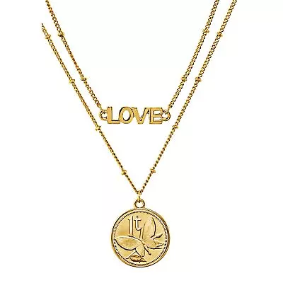 $29.95 • Buy Butterfly Coin Necklace Double Strand Love Chain– Genuine Gold-Layered Coin