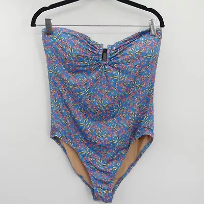 J Crew Strapless One Piece Swimsuit Size 12 Blue Pink Liberty Bardfield Floral • $24.99