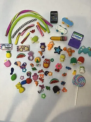 Novelty Erasers Lot Vintage Rope Animals Phone Food Skateboard Game Remote • $14.99