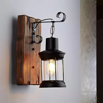 Industrial Retro Wood Sconce Wall Lamp Decor Black Cabin Farmhouse Rustic • $49