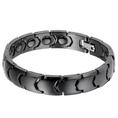Mens Luxury 11MM Polished Black Ceramic Bracelet Magnetic Stone Link Wrist 8.3  • $20.99