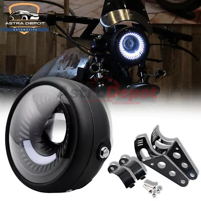 6.5  Retro Motorcycle Headlight Lamp Mount Cover + Bracket Fits Cafe Race Custom • $29.99