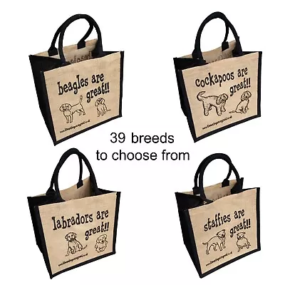 Jute Shopping Bags - DOG BREEDS From These Bags Are Great - Good Size Bag Gift • £9.99