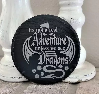 Slate Stone Drink Coasters Round Set Of 4 | Dungeons And Dragons Inspired Gift • $24