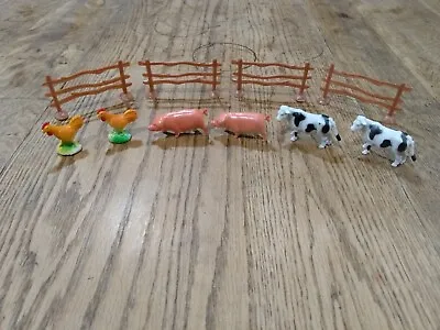 Vintage Plastic Miniature FARM ANIMALS Toy Figures With Fences Pigs Cows Chicken • $19.99