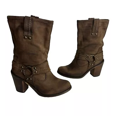 Vera Gomma Brown Western Slouch Leather Boots EU Size 37 US 7 • $44.99