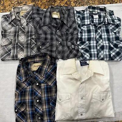Vintage Western Button Down Pearl Snap Shirt Lot Of 5 Wrangler Brand Long Short • $29.99
