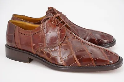 WORN 15x | $895 MEZLAN PAMPLONA 12 POLISHED ALLIGATOR BROWN SPLIT TOE DERBY • $376