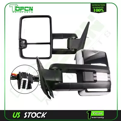 Tow Mirrors Chrome Power Heated Dynamic LED Signals For 07-14 Silverado Sierra • $142.46