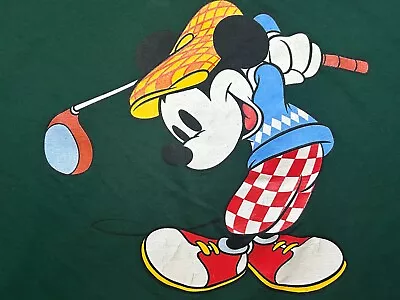 Vintage MICKEY MOUSE Golf Velva Sheen Green XL Preowned T Shirt • $27.99