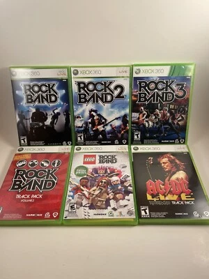 $84.95 • Buy Rock Band 1 2 3 Lego Track PackAC/DC Bundle Microsoft Xbox 360 Lot Set Most CIB